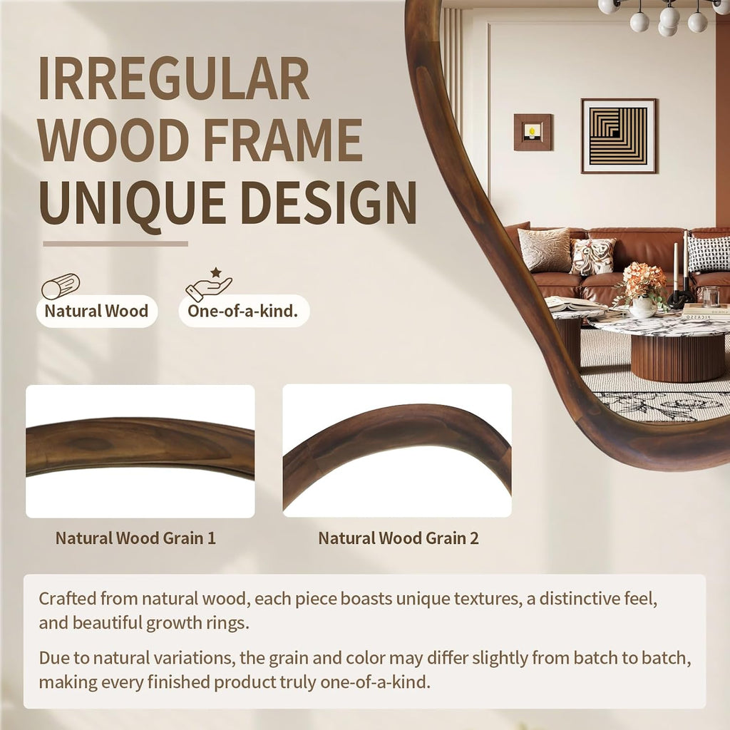 35"x24" Irregular Wall Mirror, Dark Walnut Wood Bathroom Mirror