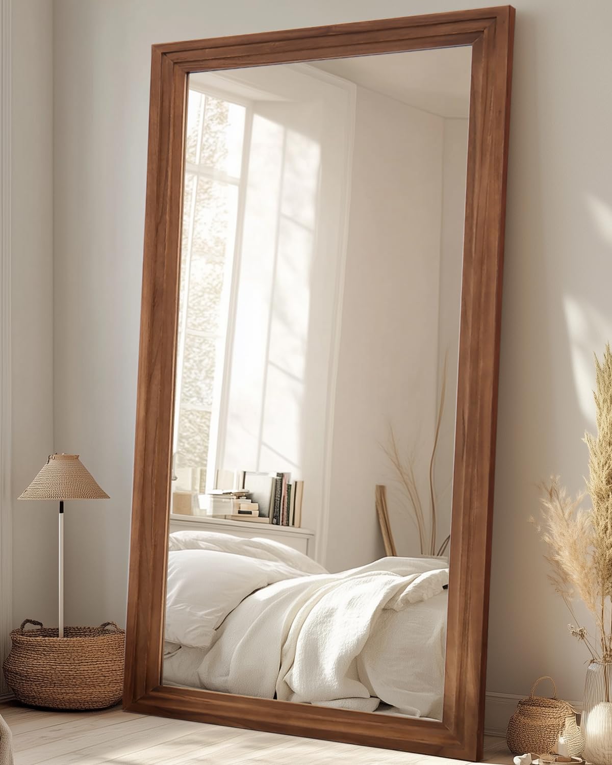 Full Length Mirror 71"x32", Arched Solid Wood Frame with Stand