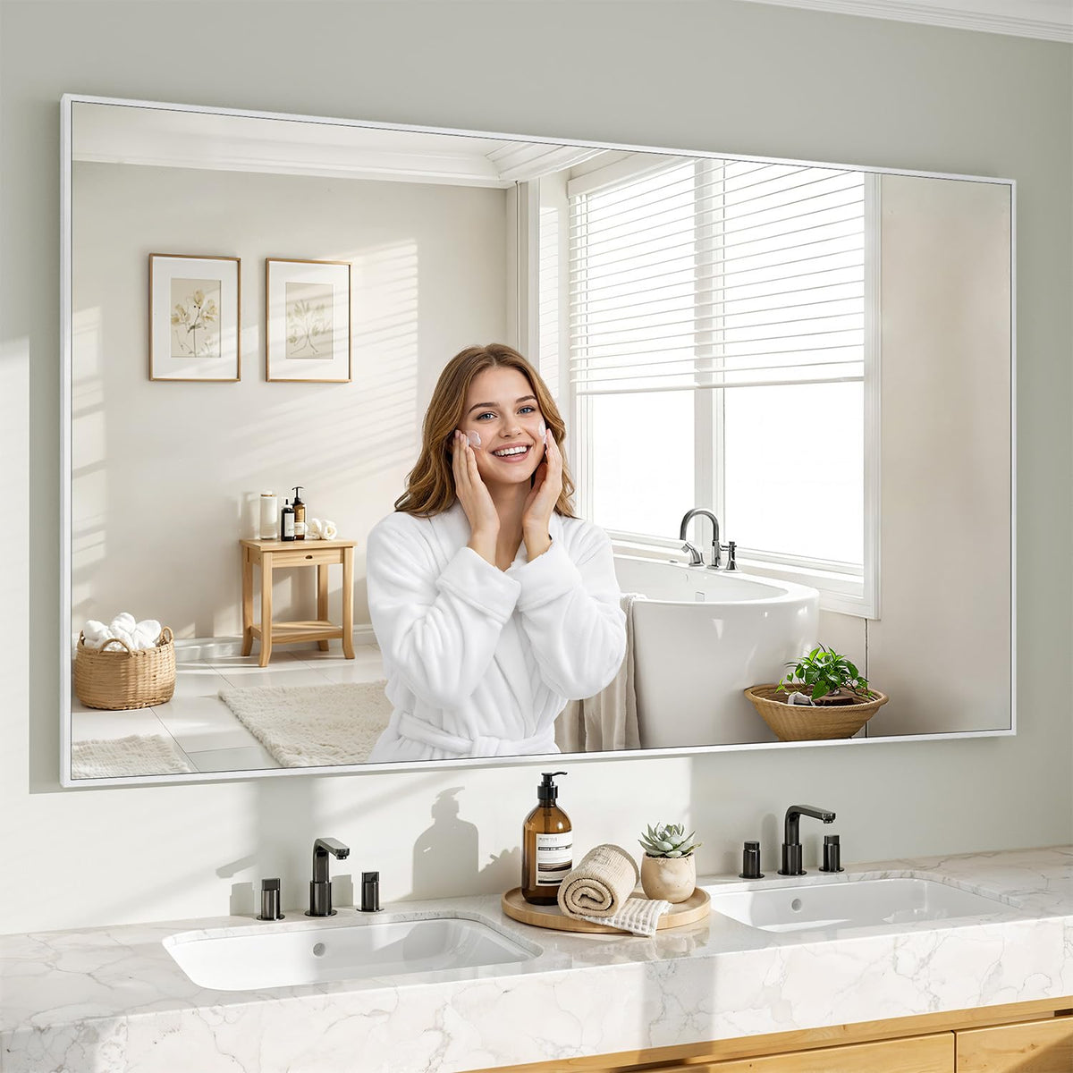 Koonmi Black Mirrors for Wall, 30x40 Inch Bathroom Mirror, Rectangular Wall Mirror for Living Room Bedroom Bathroom, Hangs Horizontally or Vertically