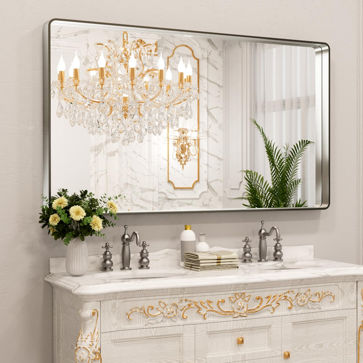 LOAAO 24X36 Inch Black Bathroom Mirror Metal Framed