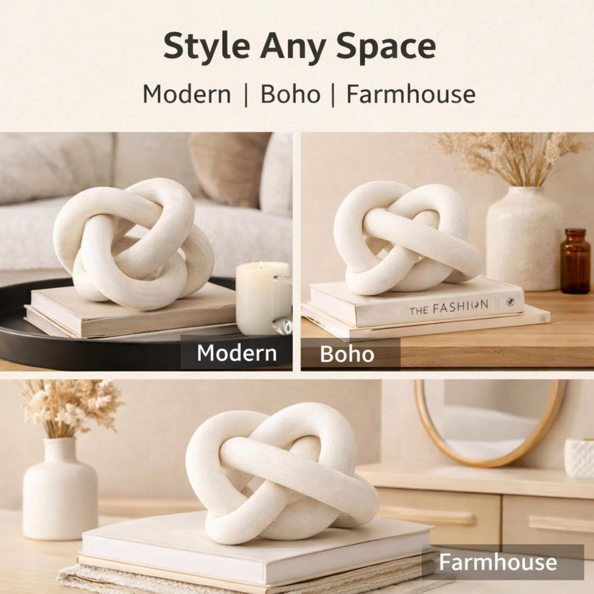 Yalikop 3 Link Wood Knot Decor Rustic Table Shelf Accents, White