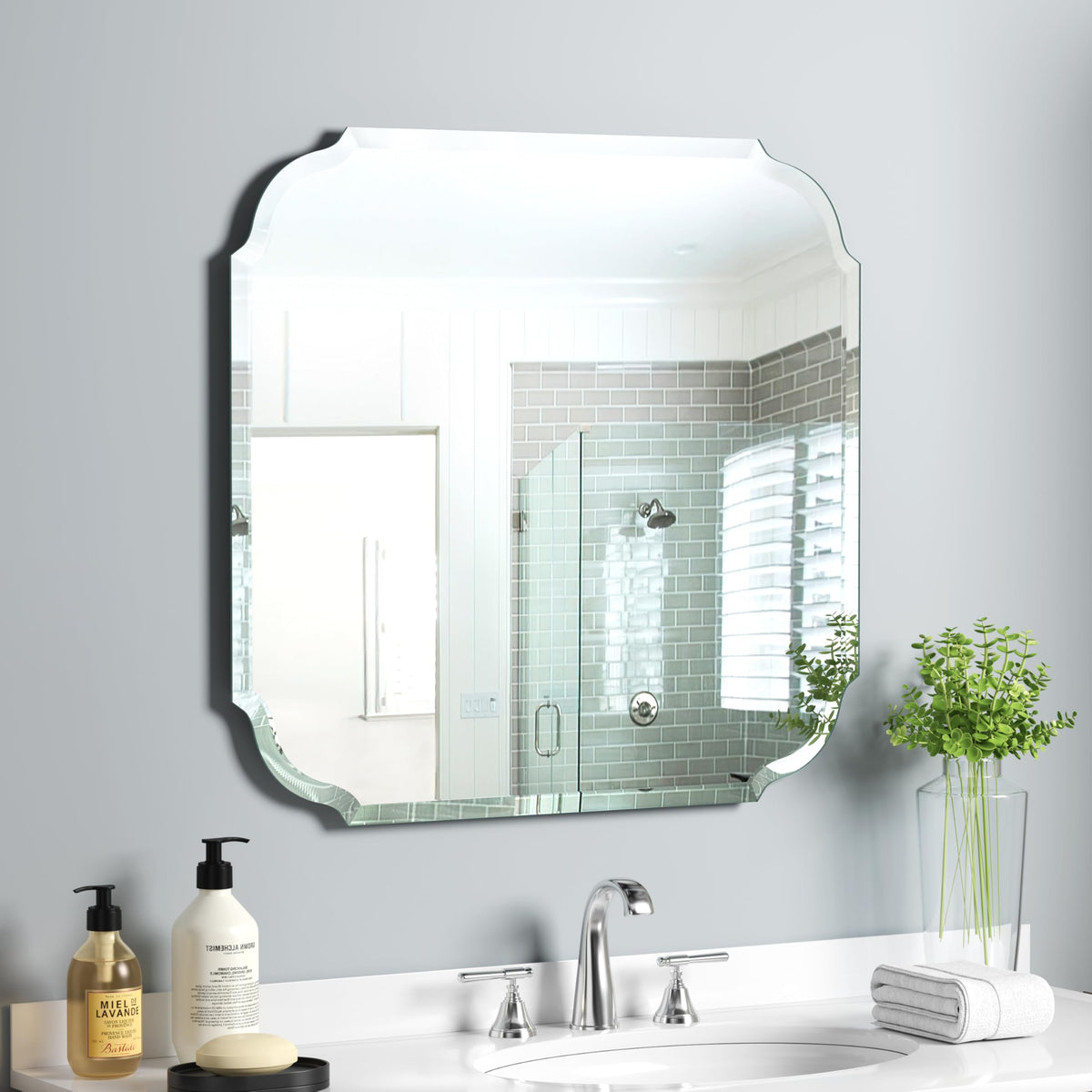 Silver Wall Mirror-Beveled Edge Frameless Mirror for Bathroom, Vanity, Bedroom, Rectangle Mirrors （32X24inch）