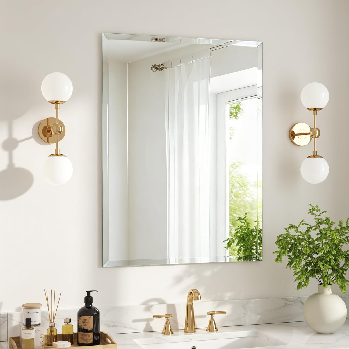 Silver Wall Mirror-Beveled Edge Frameless Mirror for Bathroom, Vanity, Bedroom, Rectangle Mirrors （32X24inch）