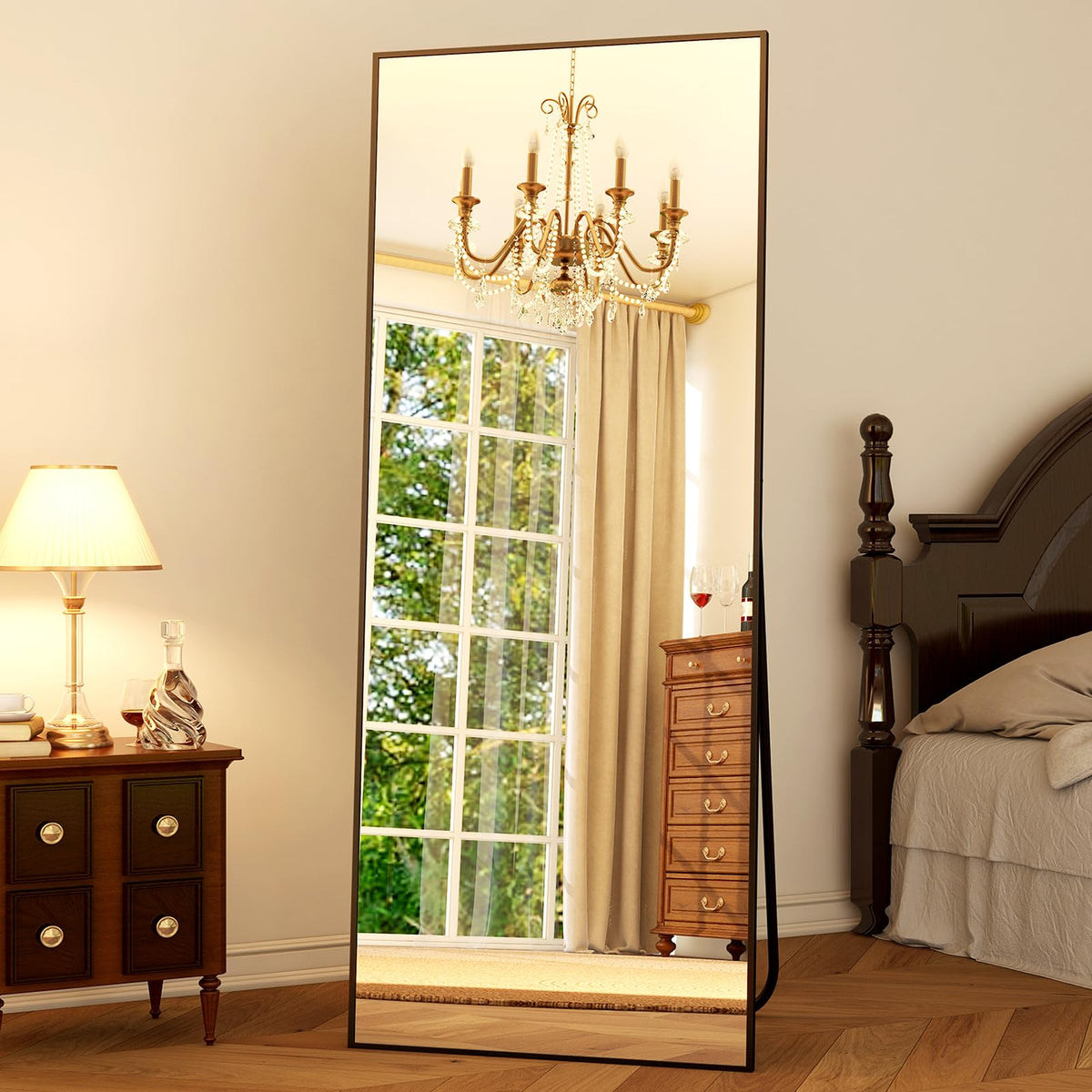 GLSLAND 71"x31" Full Length Mirror Large Floor Mirror with Stand, Black