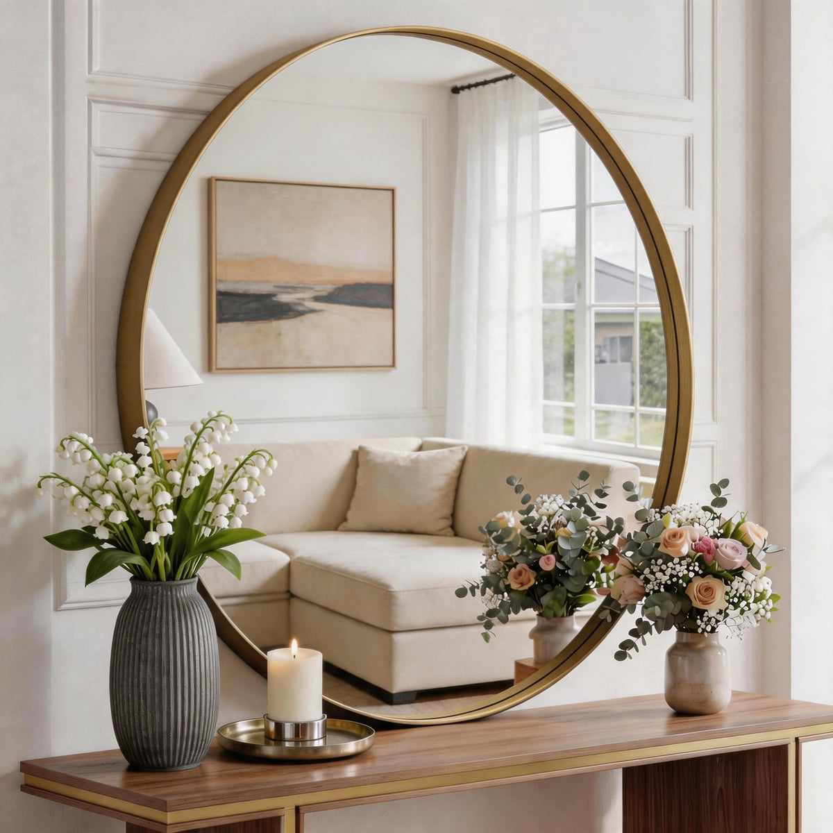 20 Inch Black Round Bathroom Wall Mirror, Round Mirrors for Wall Decor, Circle Mirror for with HD Shatter-Proof Glass for Entryway, Living Room, Bedroom, Dressing Room, Home Decor
