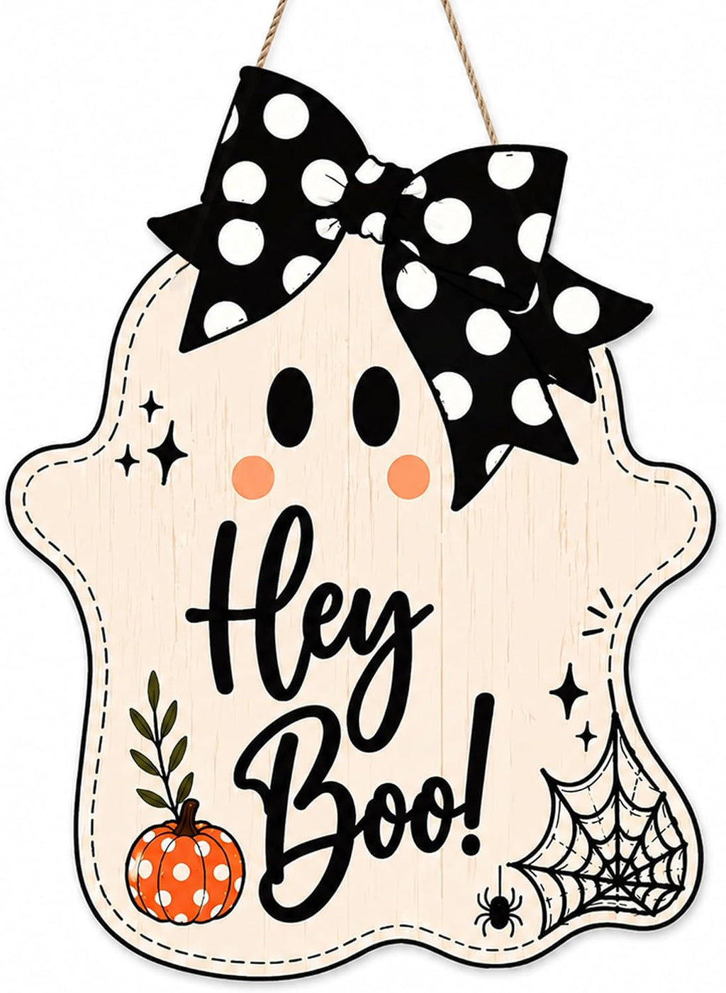 Halloween Party Decorations - Hey Boo Wooden Ghost Sign for Front Door