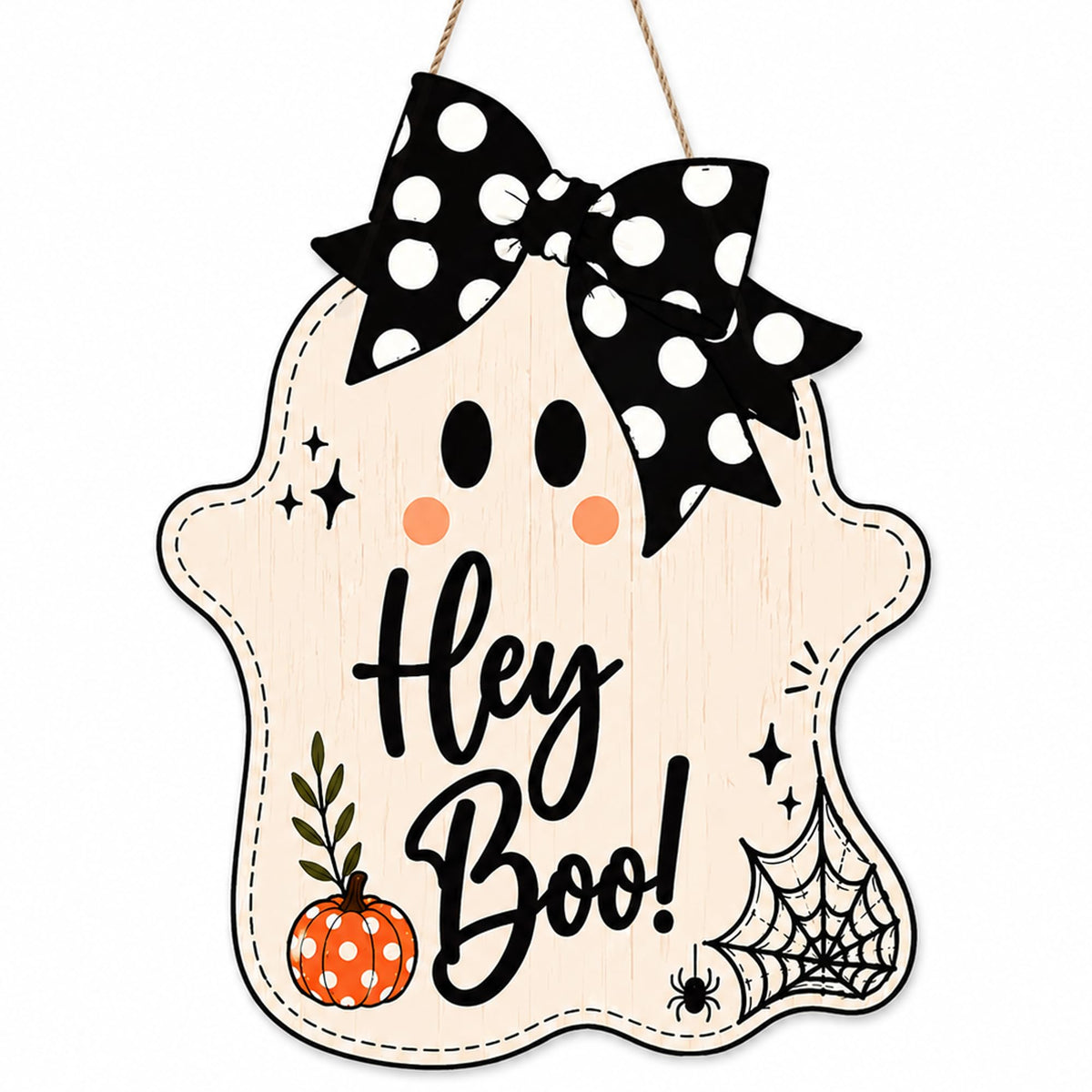 Halloween Party Decorations - Hey Boo Wooden Ghost Sign for Front Door