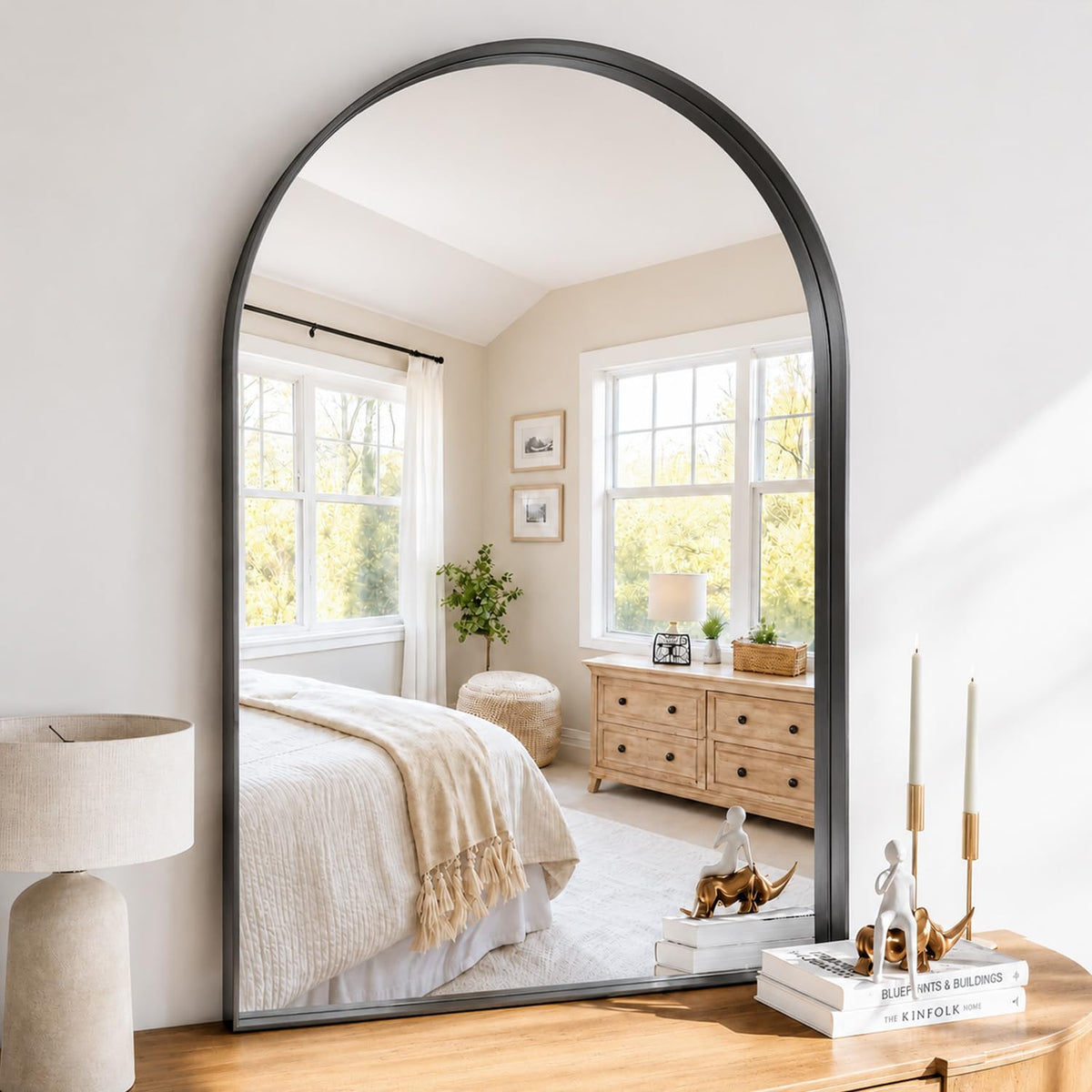 36"x24" Black Arched Mirror, Arched Wall Mirror with Metal Frame, Wall Mounted Large Arched Mirror for Living Room, Restroom, Entryway, Tempered Glass, Modern Home Decor