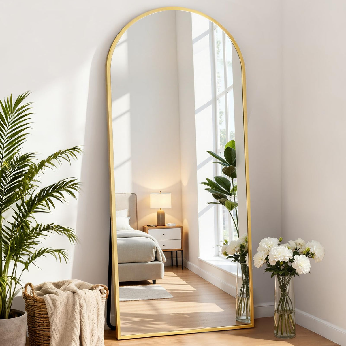 DUMOS 65"x24" Arched Full Length Mirror with Stand, Full Body Floor Mirror