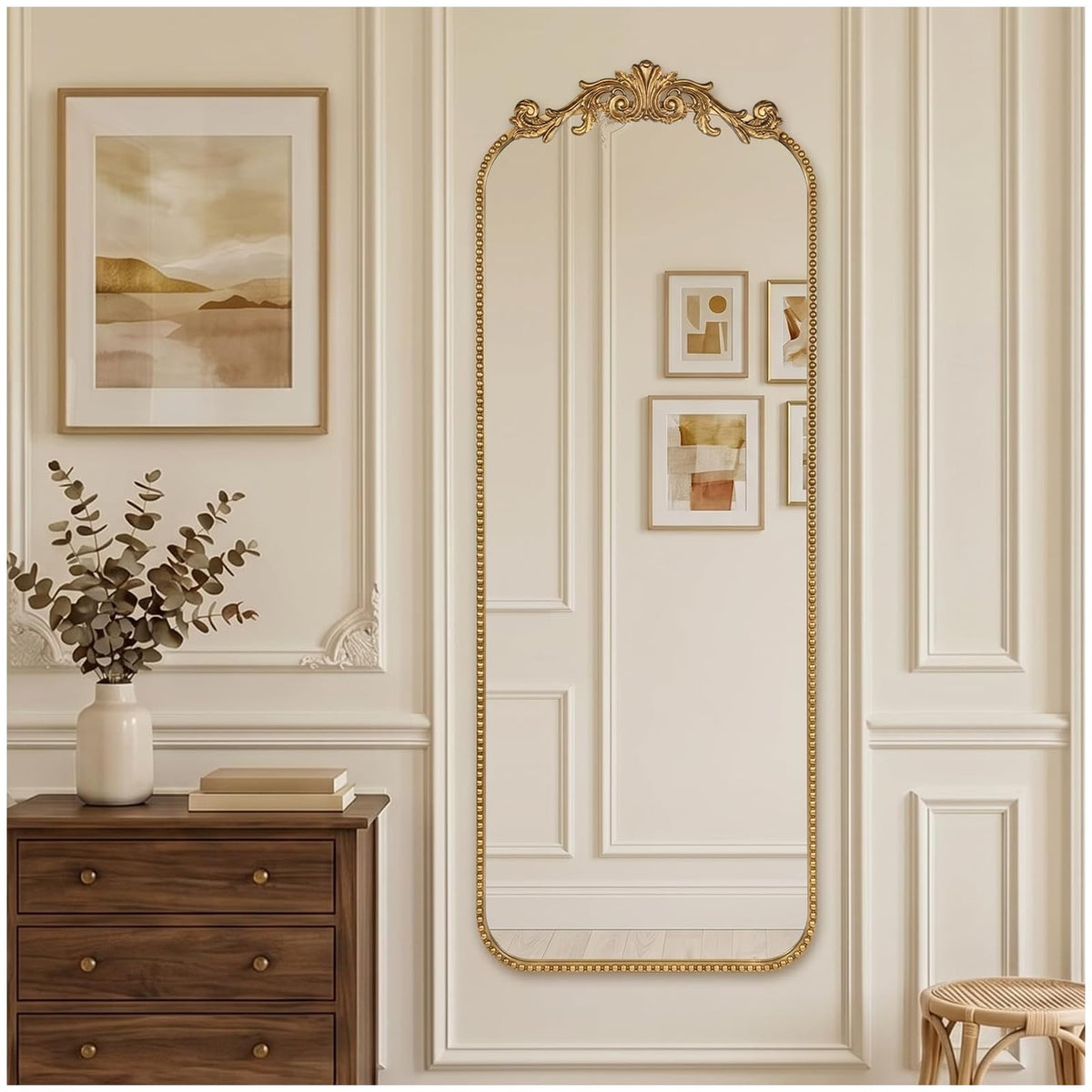 Vintage Gold Mirror 36"X30" Arched Antique Wall Mirror