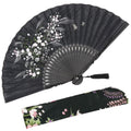 OMyTea Hand Fan Foldable for Women, Japanese Chinese Fan, Solid Black