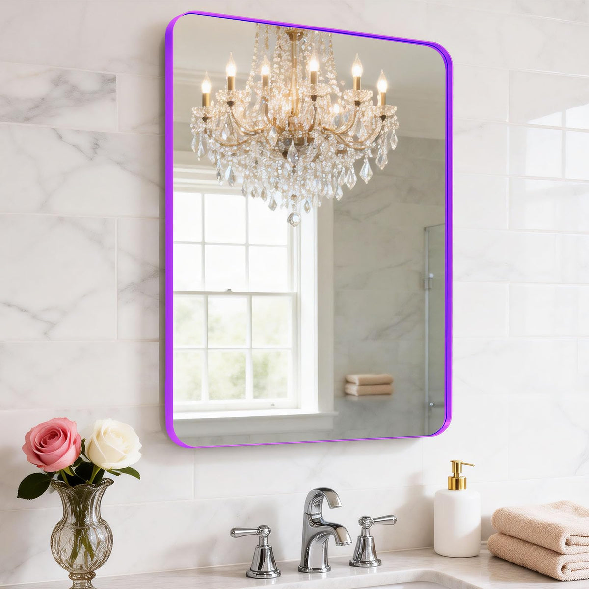 Black Bathroom Mirror 24 x 28 in Vanity Mirror,Metal Frame Wall Mirror,Farmhouse Rectangle Mirror, Bathroom Mirrors for Over Sink,Horizontal or Vertical Hanging