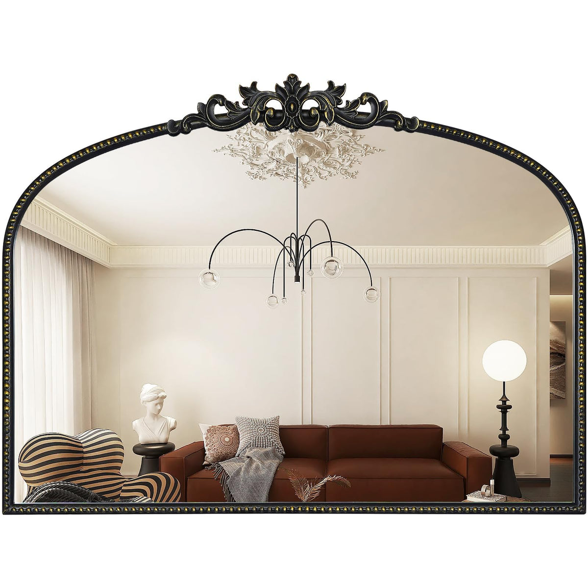 WallBeyond Gold Vintage Mirror for Vanity 32x24 Inch, Gold Antique Mirror with Ornate Frame, Arched Vintage Wall for Bathroom, Living Room, Fireplace, Entryway