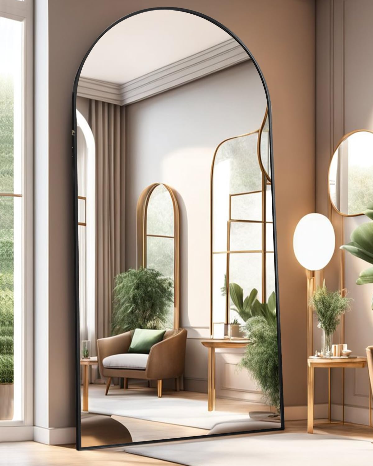 ITSRG Floor Mirror, Full Length Mirror with Stand, Arched Wall Mirror, Gold Floor Mirror Freestanding, Wall Mounted Mirror for Bedroom Living Room, Gold