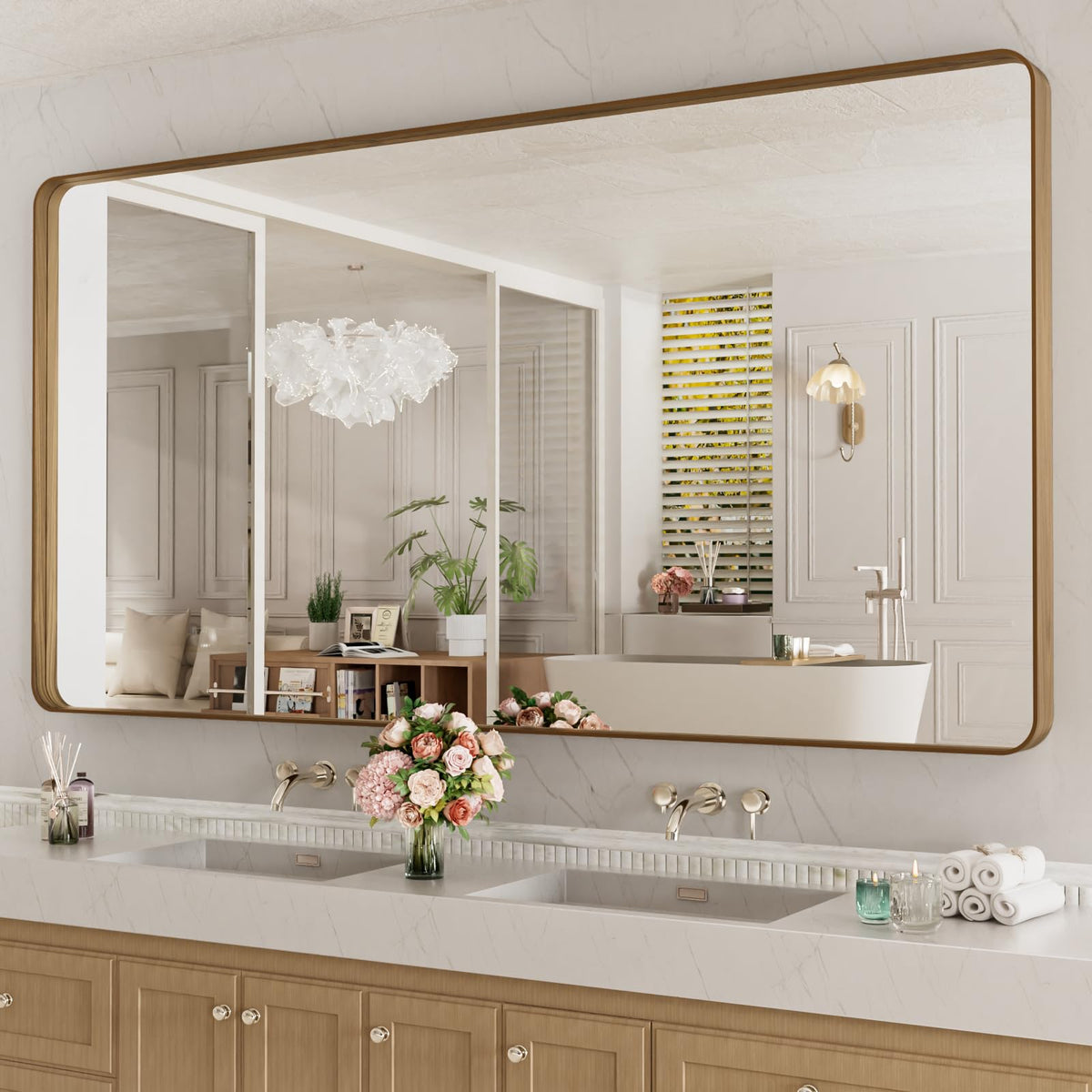 LOAAO 24"X36" Gold Bathroom Mirror