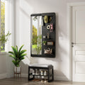 KungFuWood Full Length Mirror with Shelf and Hooks,Entry Way Mirrors for Wall,Wall Mirror with Shelf,Wall Mirror with Storage Multifunctional Design Panel,Living Room (Walnut, 52.4" L x 19" W)