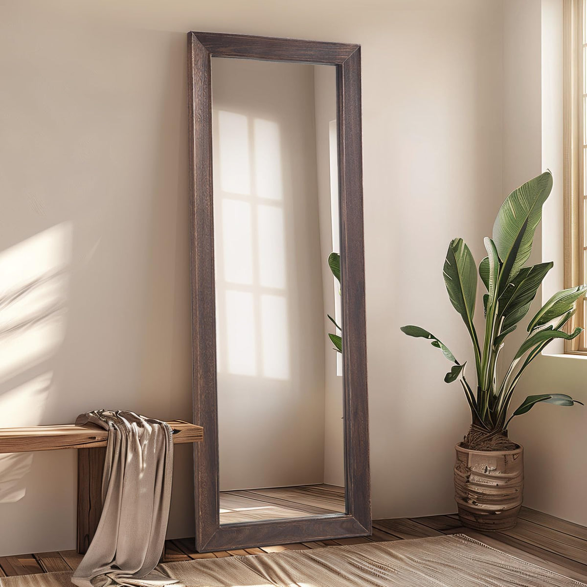 MELOMOIR Rustic Farmhouse Full Length Mirror with Solid Wood Frame 56"x21"
