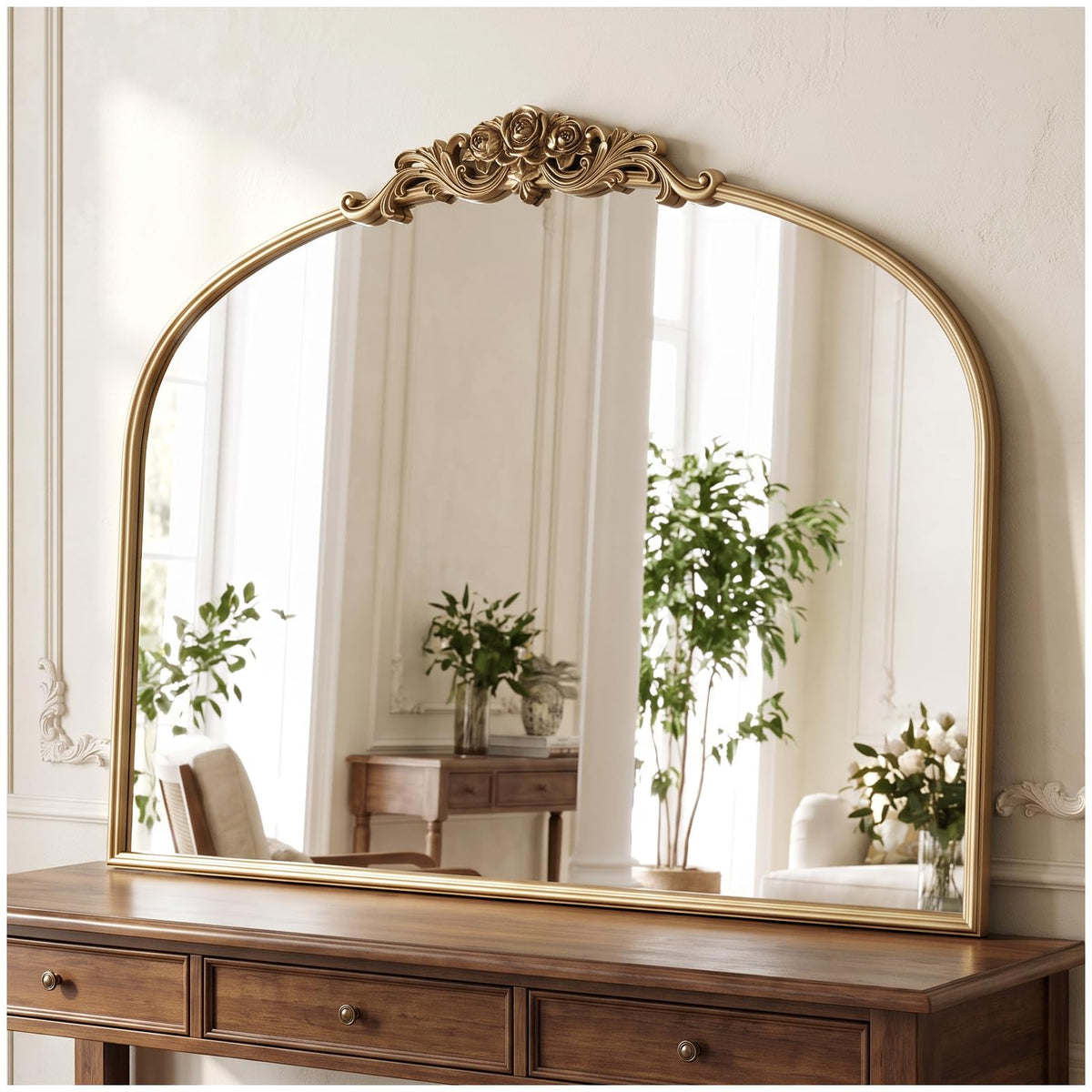 Vintage Gold Mirror 36"X30" Arched Antique Wall Mirror