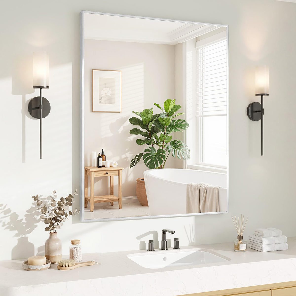 Koonmi Black Mirrors for Wall, 30x40 Inch Bathroom Mirror, Rectangular Wall Mirror for Living Room Bedroom Bathroom, Hangs Horizontally or Vertically