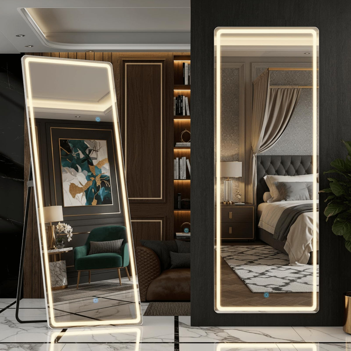 Alpen 71x26 Inches Arched LED Full Length Mirror, Floor Mirror with Stand
