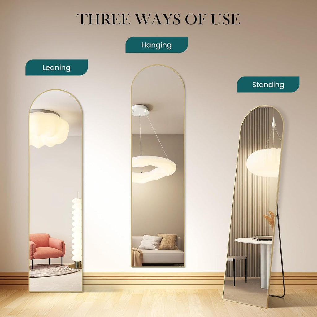 NEWBULIG 59"x16" Arched Full Length Mirror, Full Body Floor Mirror, Gold