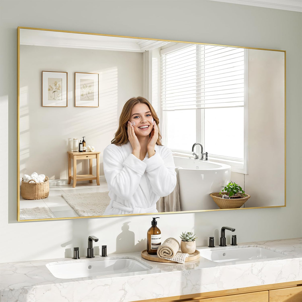 Koonmi Black Mirrors for Wall, 30x40 Inch Bathroom Mirror, Rectangular Wall Mirror for Living Room Bedroom Bathroom, Hangs Horizontally or Vertically