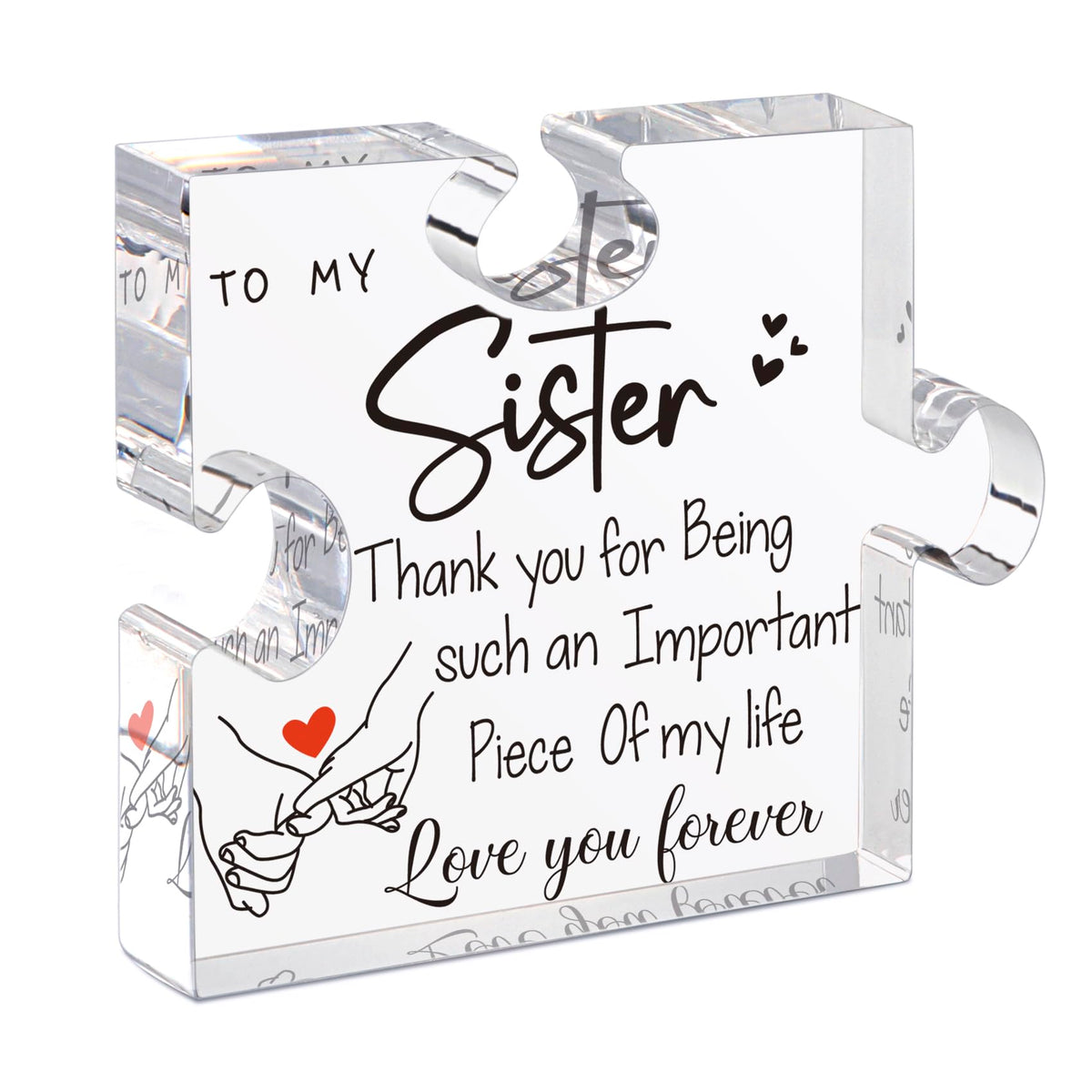 LukieJac Sister Gifts from Sister - Unique Sister Birthday Acrylic Puzzle-Shaped Plaque Desk Decorations Present for Big Sister Mothers Day Christmas Wedding from Sister Brother