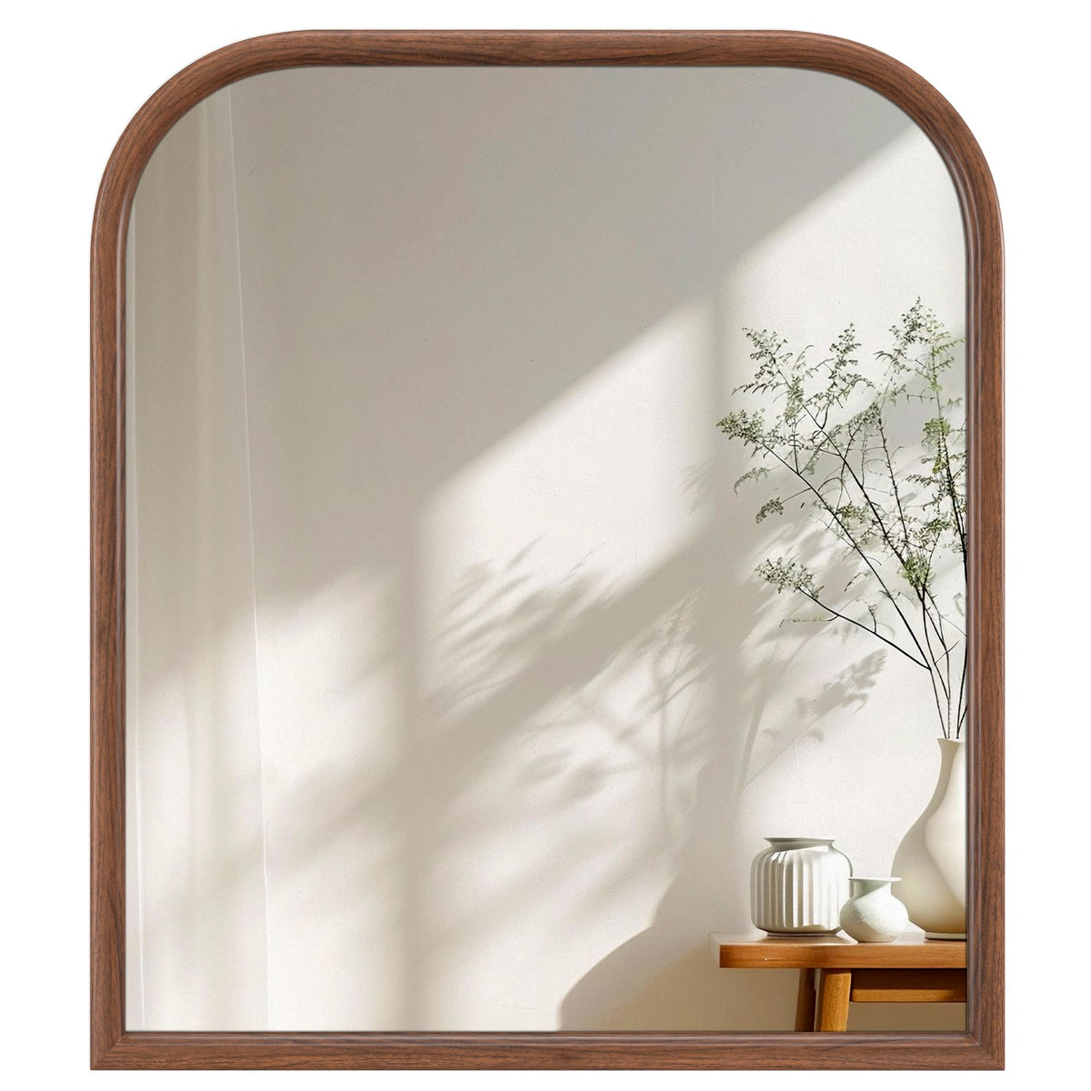 20"x30" Arch Wall Mirror for Wall, Wall Mounted Vanity Mirror for Bedroom, Wood Grain Finish Frame Mirror with Tempered Glass, Vintage Decorative for Bathroom, Entryway, Living Room, Walnut