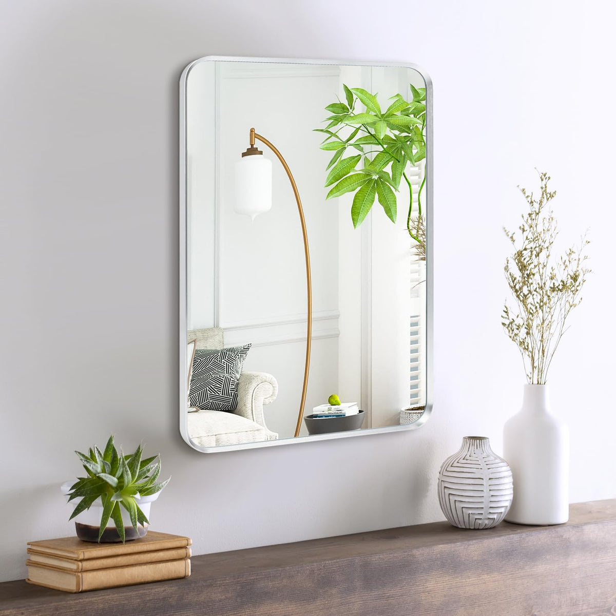 Wall Mount Mirror for Bathroom, Black Metal Framed, 24" x 36"