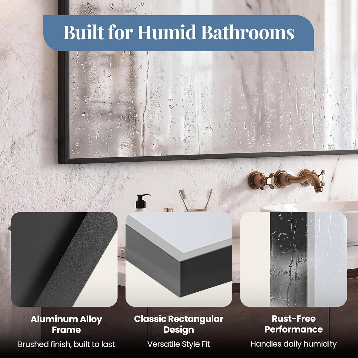 DUMOS Bathroom Mirror for Over Sink, 48"x30" Rectangle Wall Mount Mirror