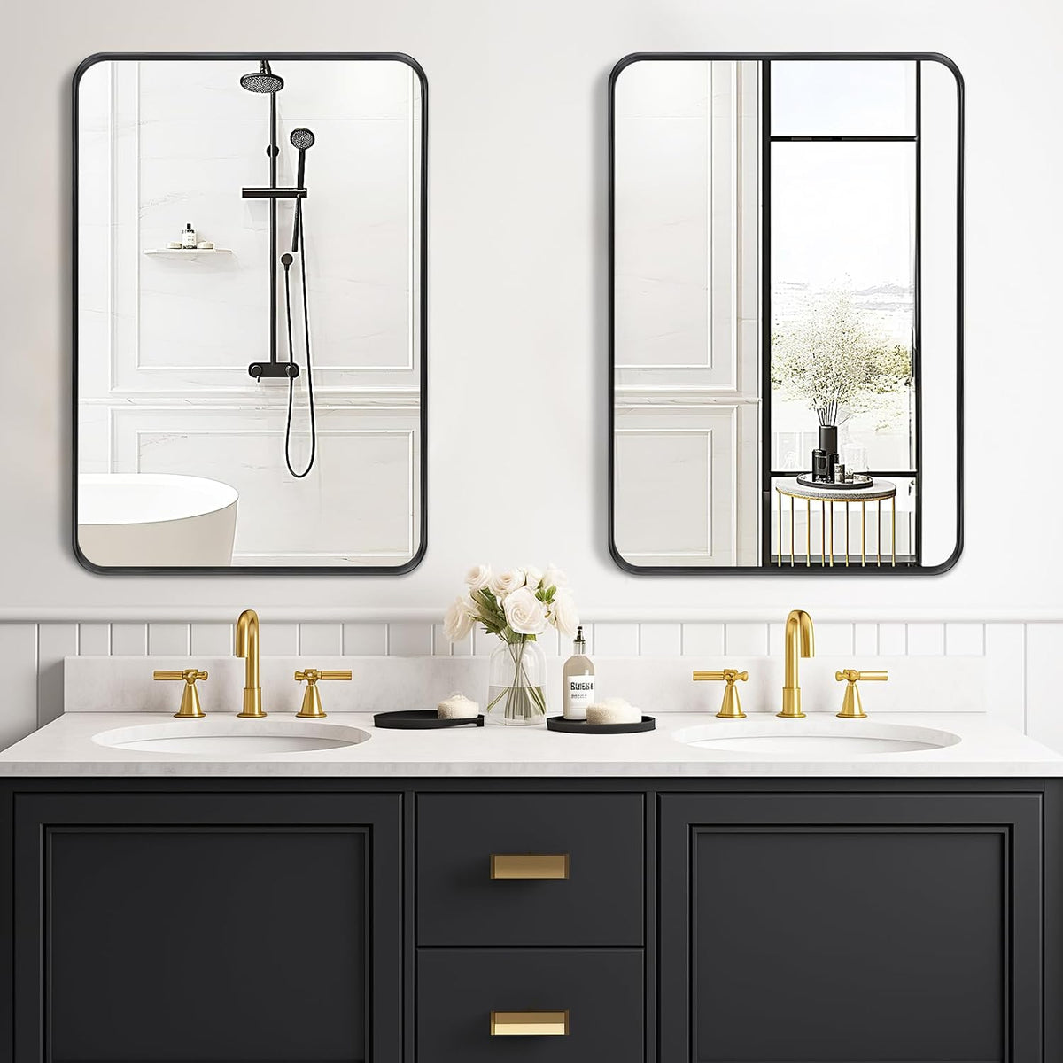 Black Bathroom Vanity Mirror Over Sink 2 Pack, 24x36 Large Wall Mirror