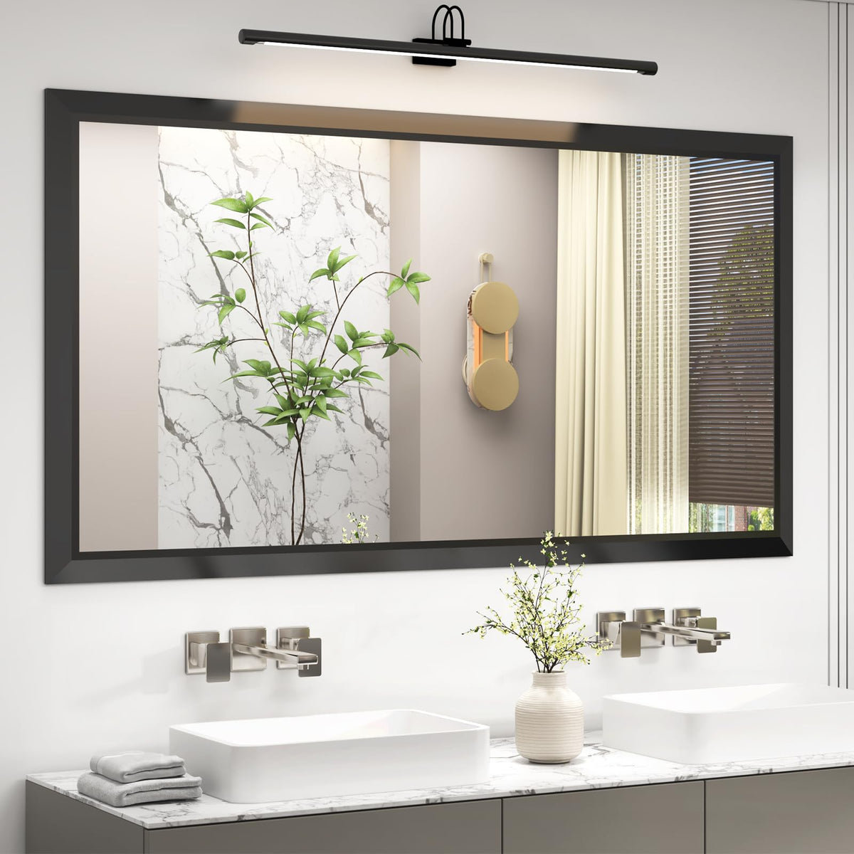 SMIROR 24x36 Matte Black Bathroom Vanity Mirror for Over Sink