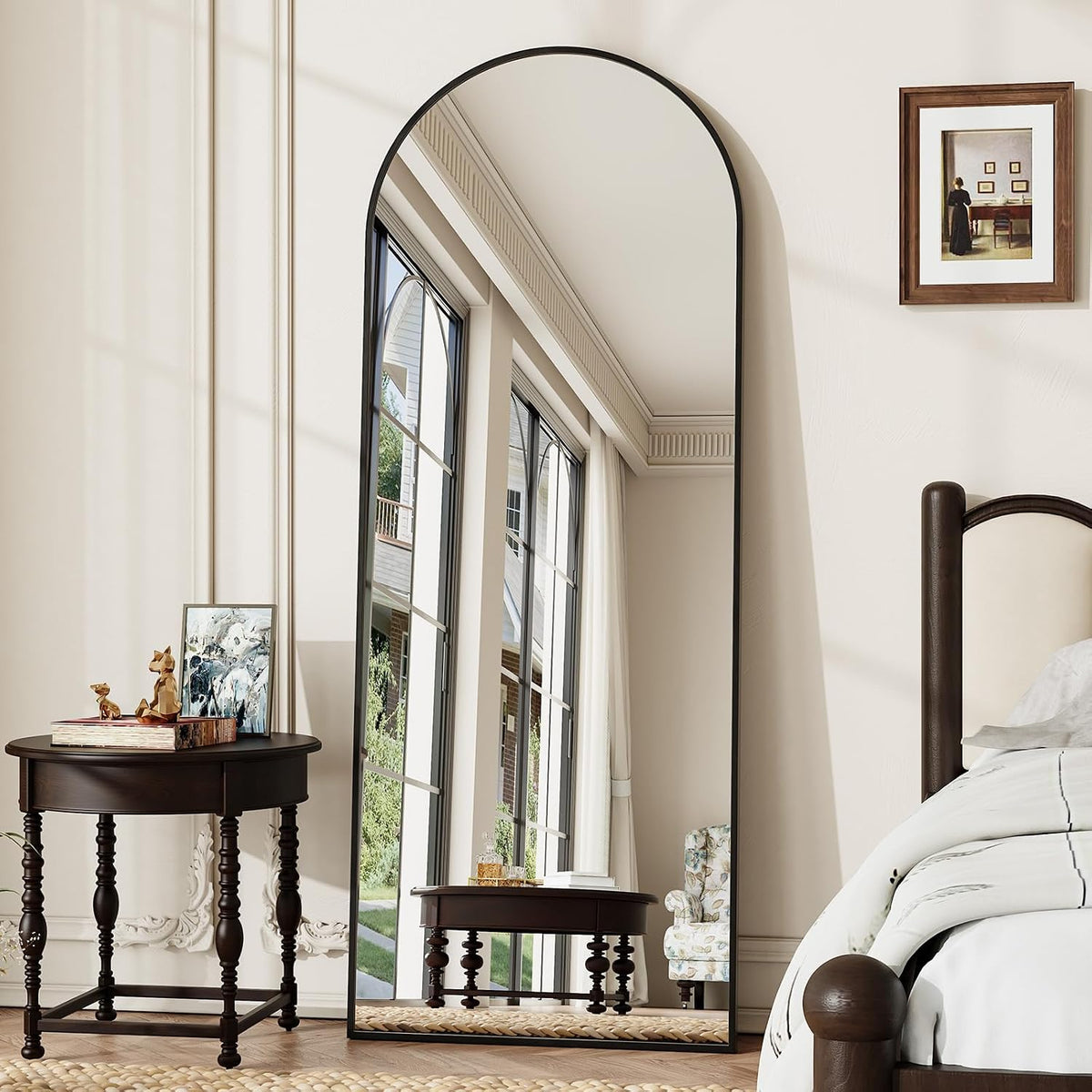 Krymnar 57"x21" Arched Full Length Mirror, Brushed Black Aluminum Frame Floor Mirror with Stand, HD Shatterproof Glass & Rust-Proof Body Mirror for Bedroom, Living Room, Bathroom, Entryway