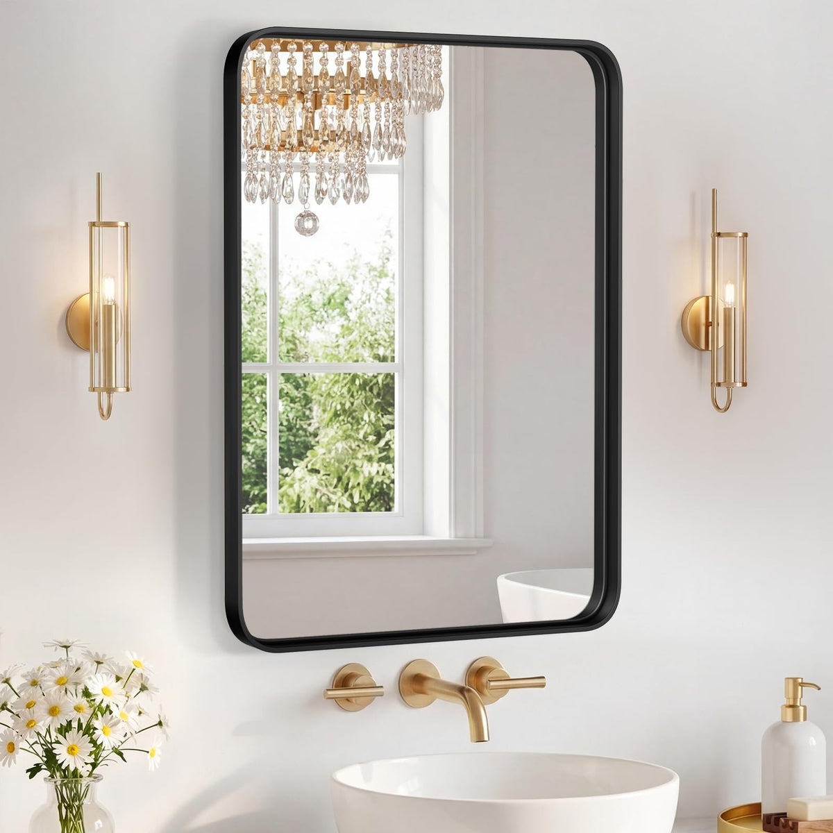 Sweetcrispy 26"x38" Arched Bathroom Mirror, Bathroom Mirrors for Over Sink