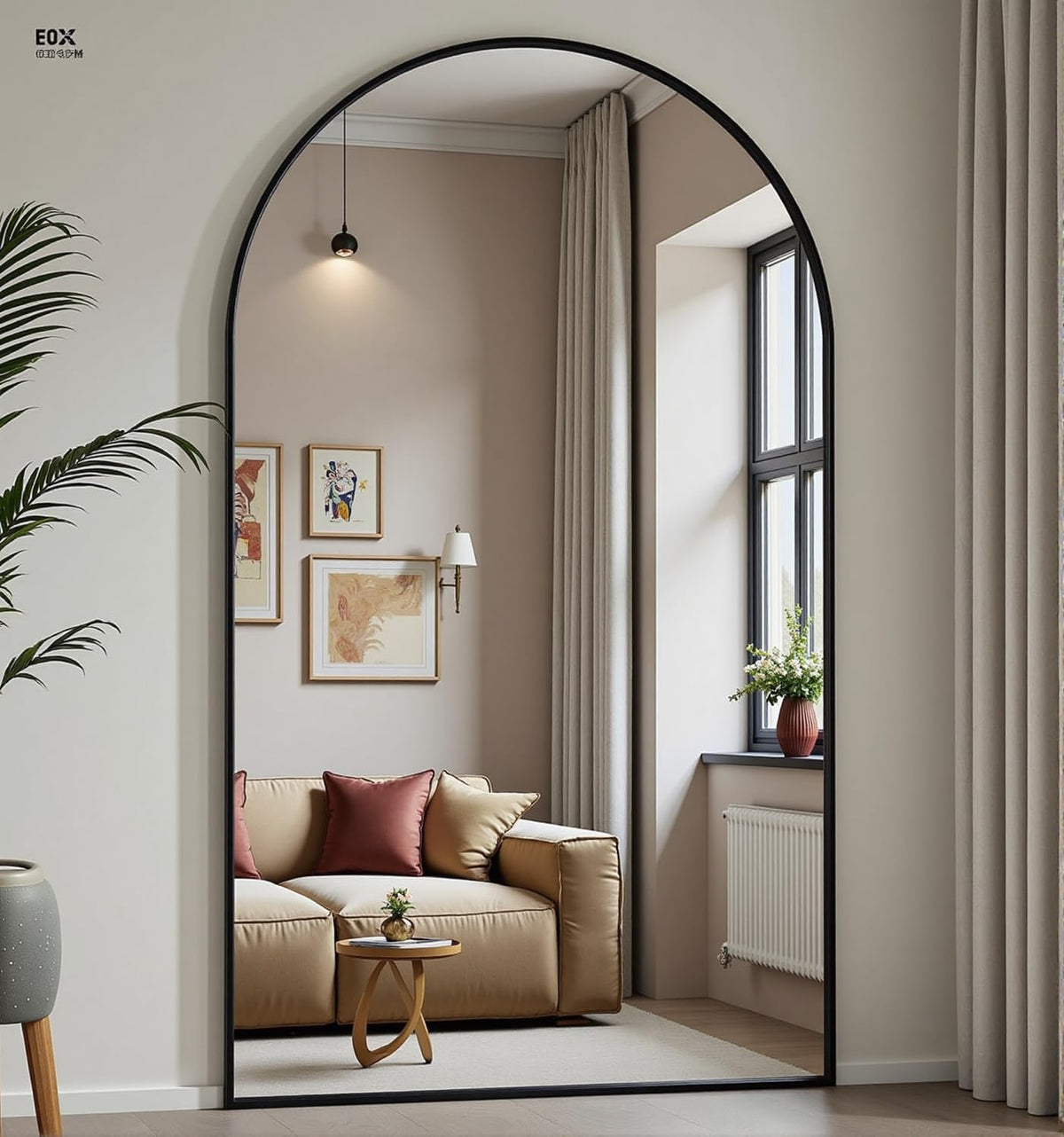 Dewfig Vintage Arched Wall Mirror, 30"x22" Bronze Antique Bathroom Mirror