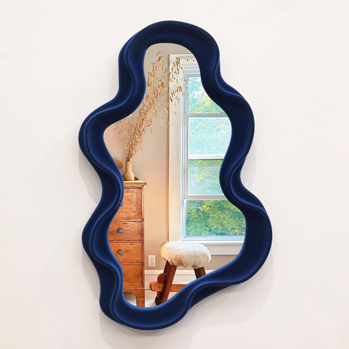 Emerald Green Wavy Wall Mirror Decor for Hallway Entryway, Irregular Cloud-Shaped Small Decorative Mirrors for Home Office Living Room, Modern Hanging Wall Art for Christmas Wedding Gift