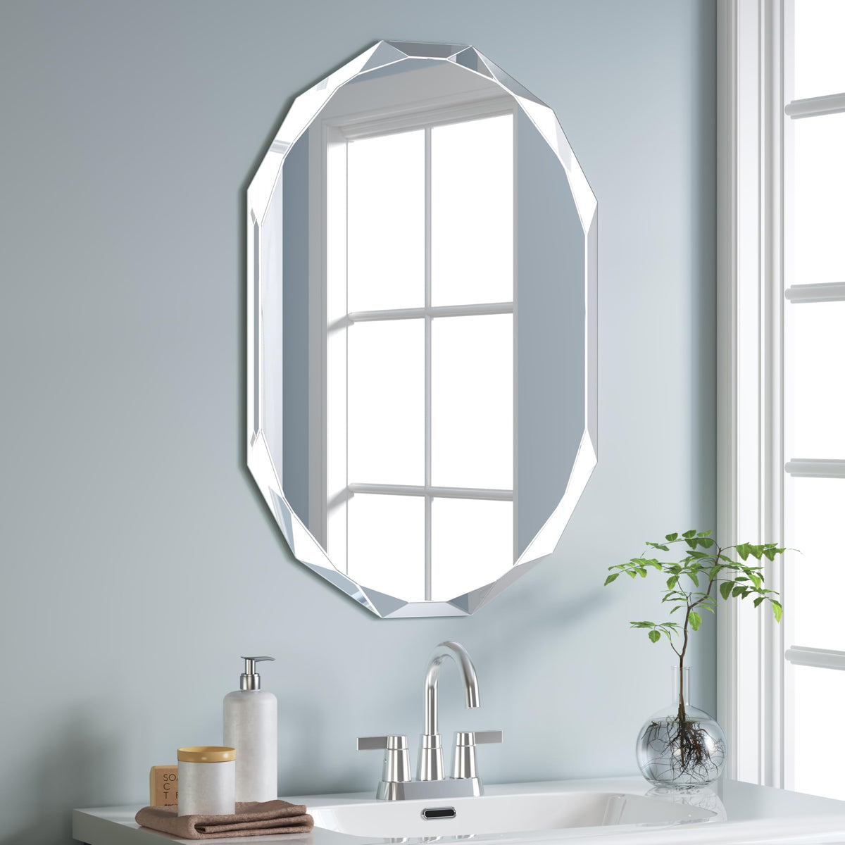 Silver Wall Mirror-Beveled Edge Frameless Mirror for Bathroom, Vanity, Bedroom, Rectangle Mirrors （32X24inch）
