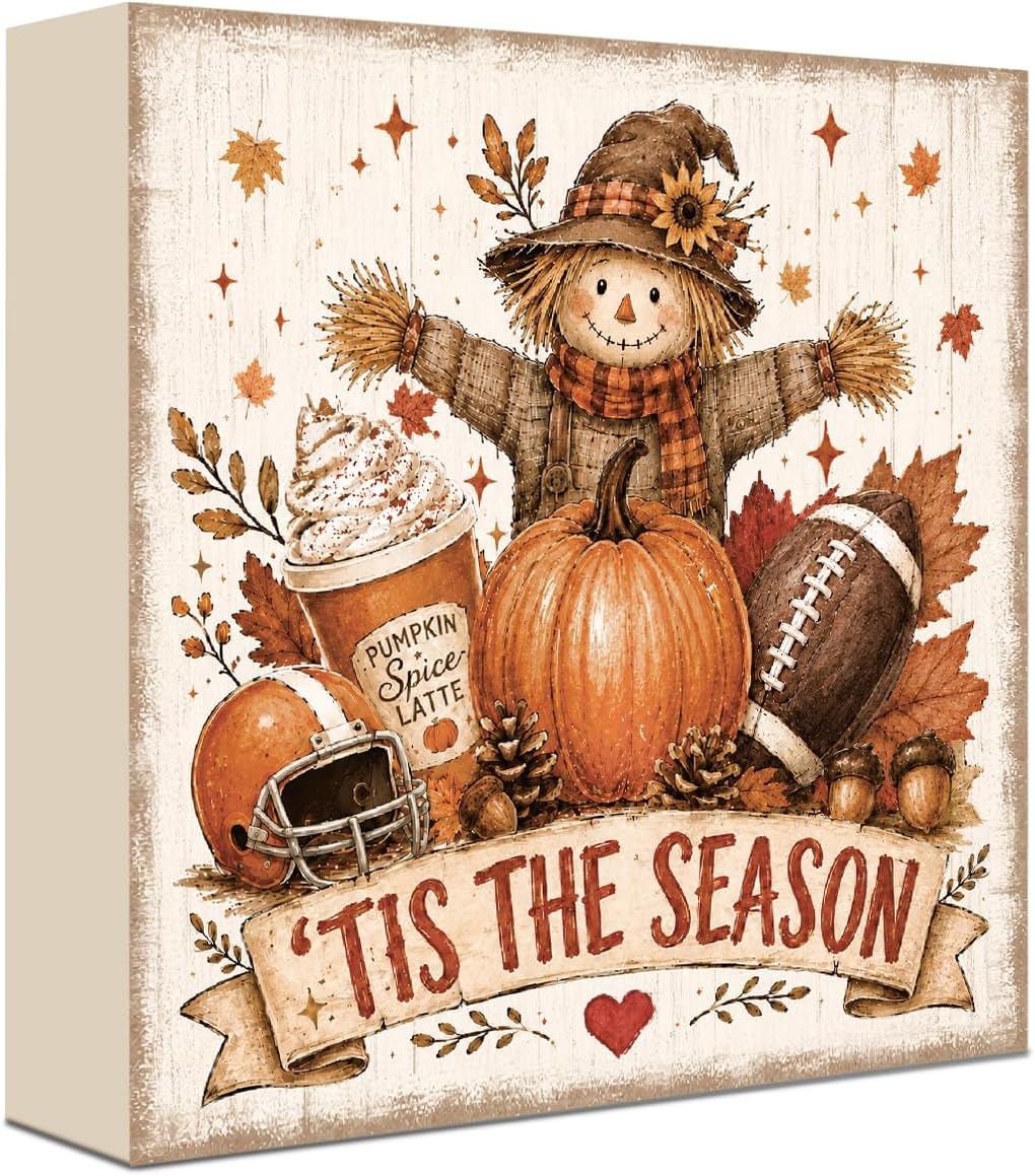 Fall Decorations for Home Football Pumpkin Wood Sign Fall Wall Shelf Decor