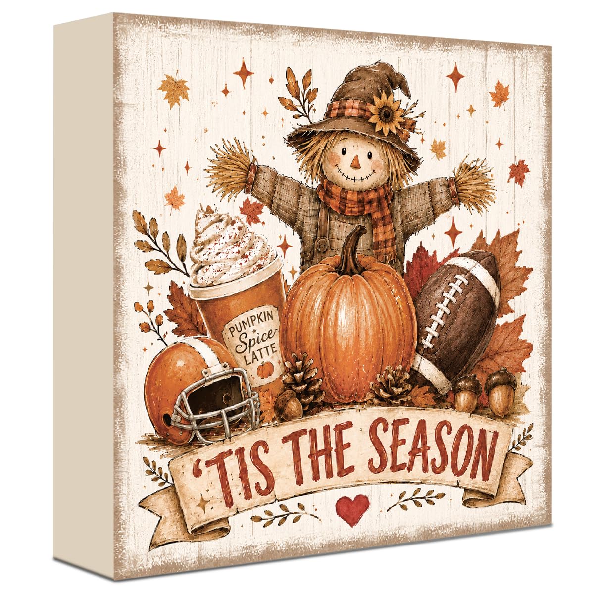 Fall Decorations for Home Football Pumpkin Wood Sign Fall Wall Shelf Decor