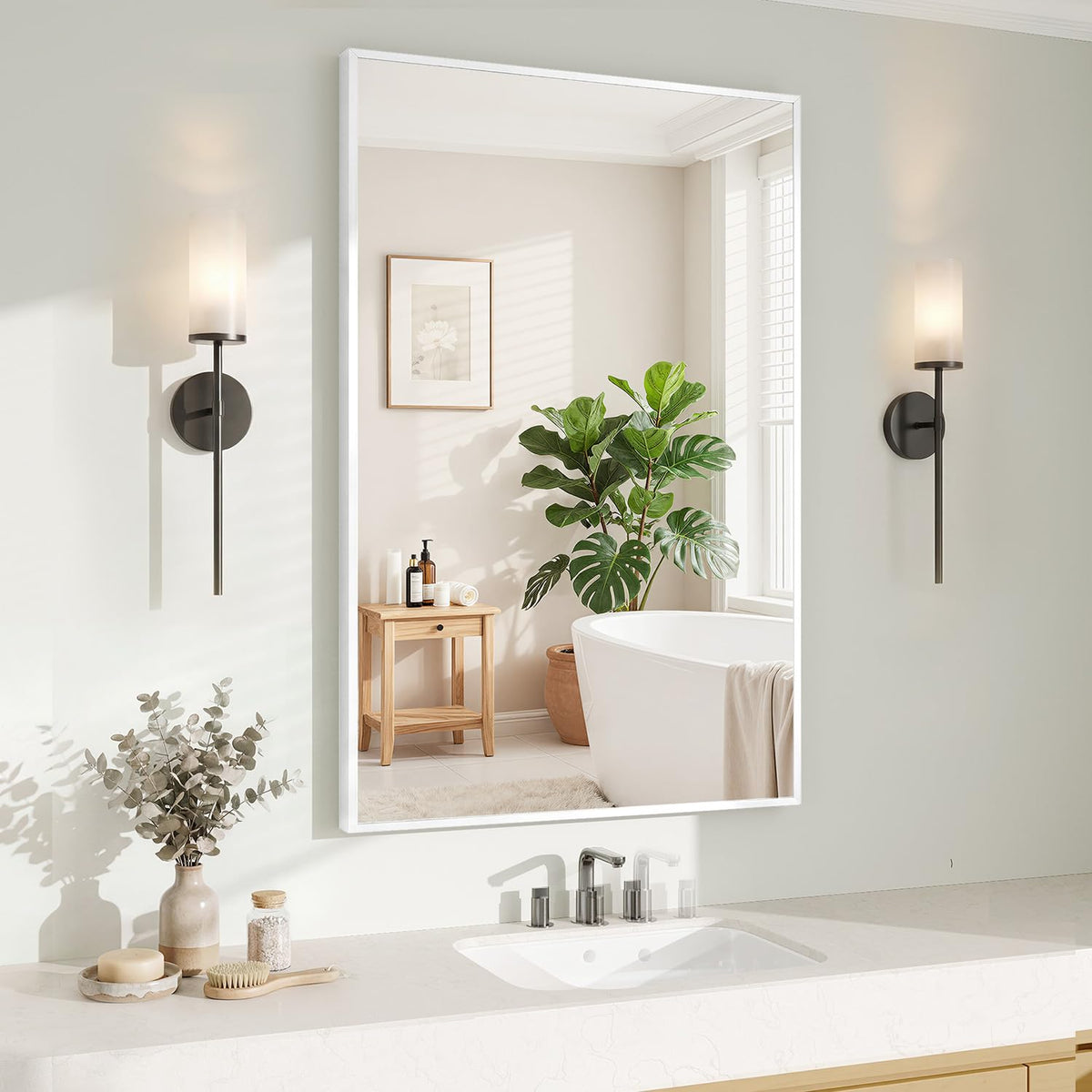 Koonmi Black Mirrors for Wall, 30x40 Inch Bathroom Mirror, Rectangular Wall Mirror for Living Room Bedroom Bathroom, Hangs Horizontally or Vertically