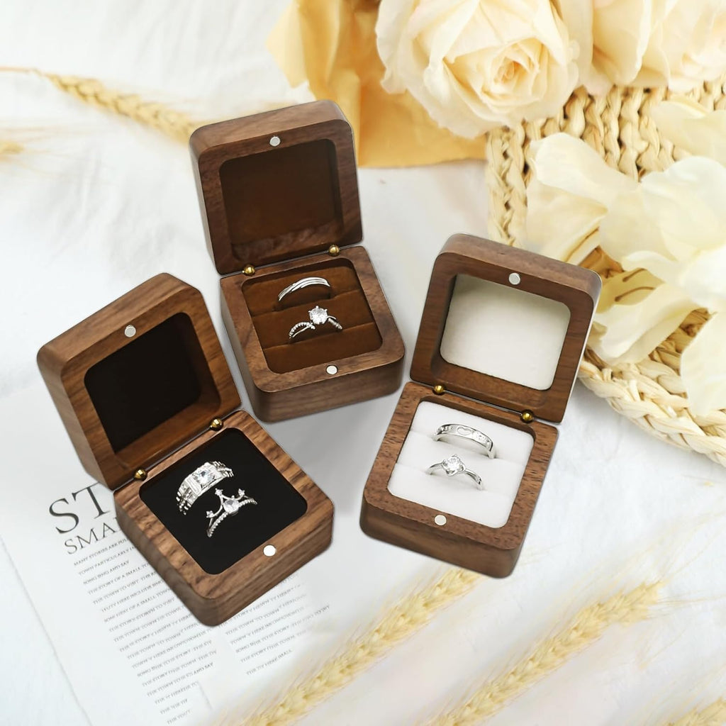 Jomelly Wooden Ring Box for Wedding Ceremony 2 Slots,Black
