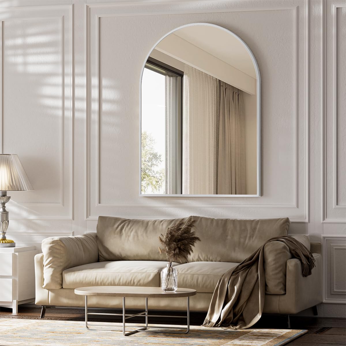 BEAUTYPEAK 20"x30" Arch Bathroom Wall Mirror, Gold
