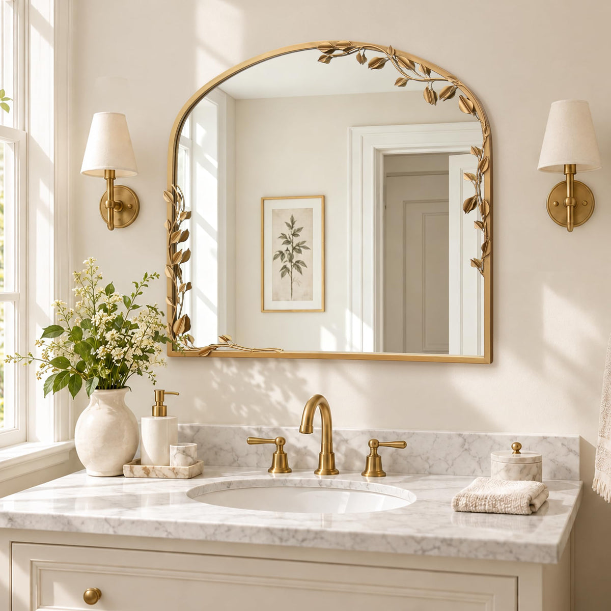 Besdomus Arched Full Length Mirror: 21"x56" Ornate Brass Gold Floor Mirror