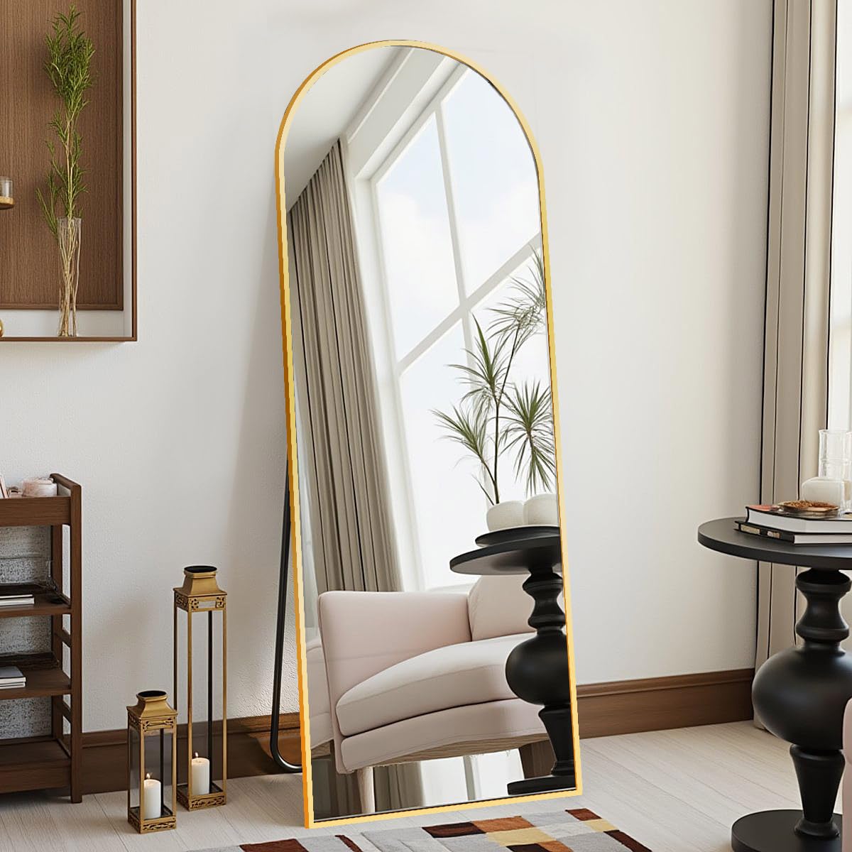 DMWOODFL 81"x41" Arched Full Length Mirror - Extra Large Floor Standing/Wall Mounted Mirror with Stand, Shatter-Resistant Gold Aluminum Frame for Bedroom, Living Room & Dressing Area