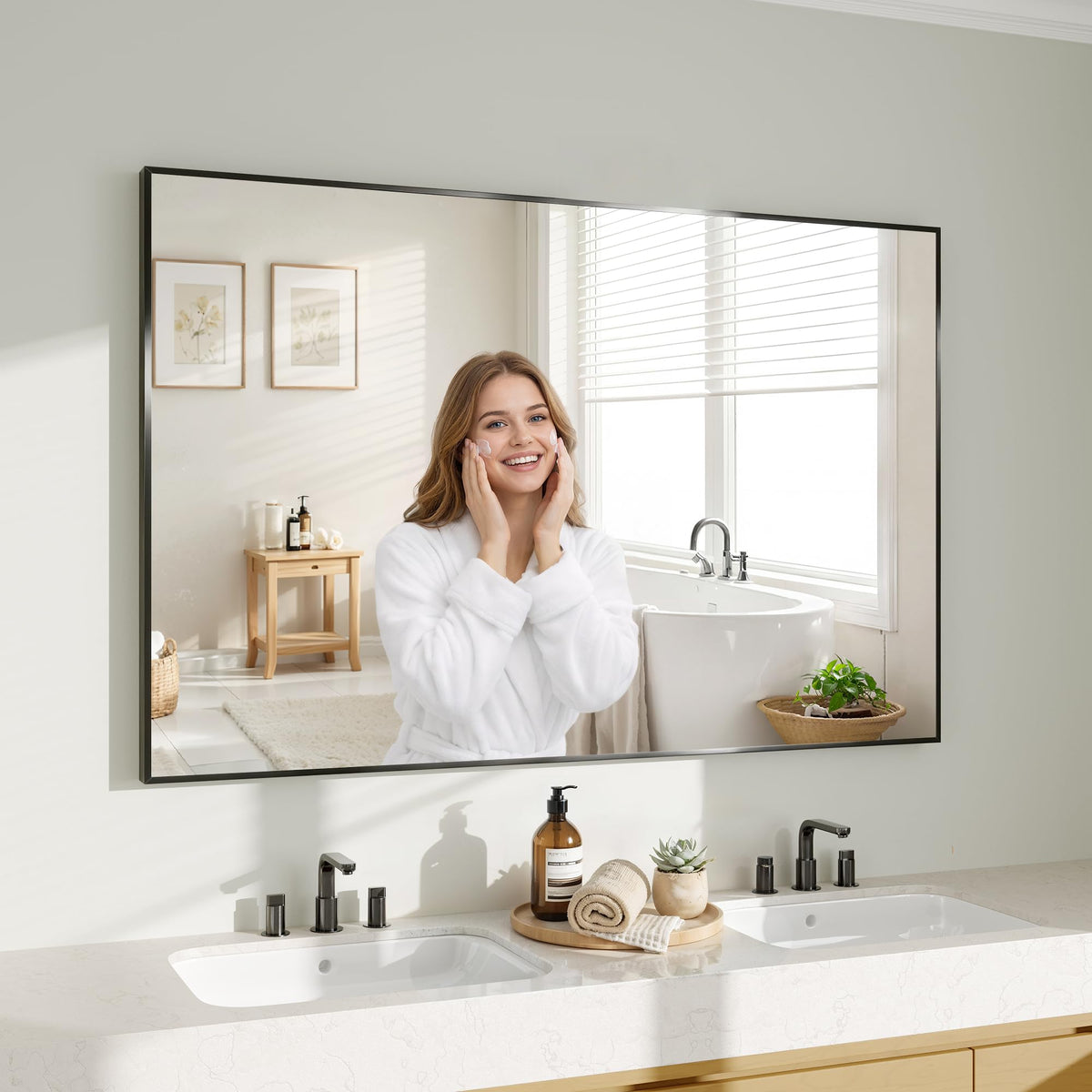Koonmi Black Mirrors for Wall, 30x40 Inch Bathroom Mirror, Rectangular Wall Mirror for Living Room Bedroom Bathroom, Hangs Horizontally or Vertically