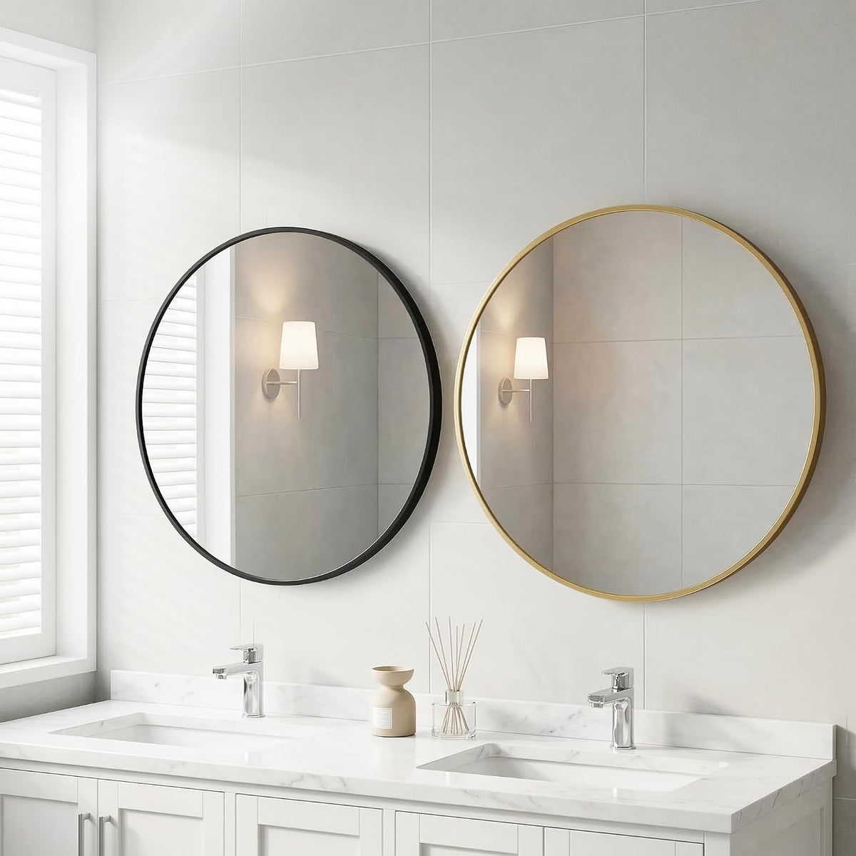 20 Inch Black Round Bathroom Wall Mirror, Round Mirrors for Wall Decor, Circle Mirror for with HD Shatter-Proof Glass for Entryway, Living Room, Bedroom, Dressing Room, Home Decor