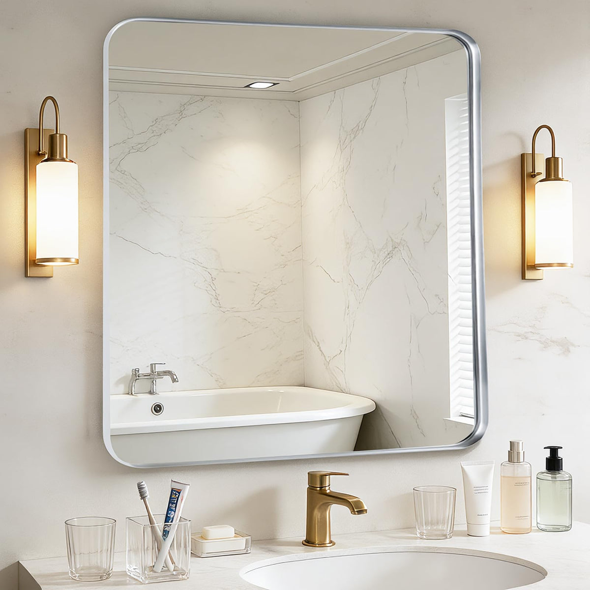 Black Bathroom Vanity Mirror Over Sink 2 Pack, 24x36 Large Wall Mirror