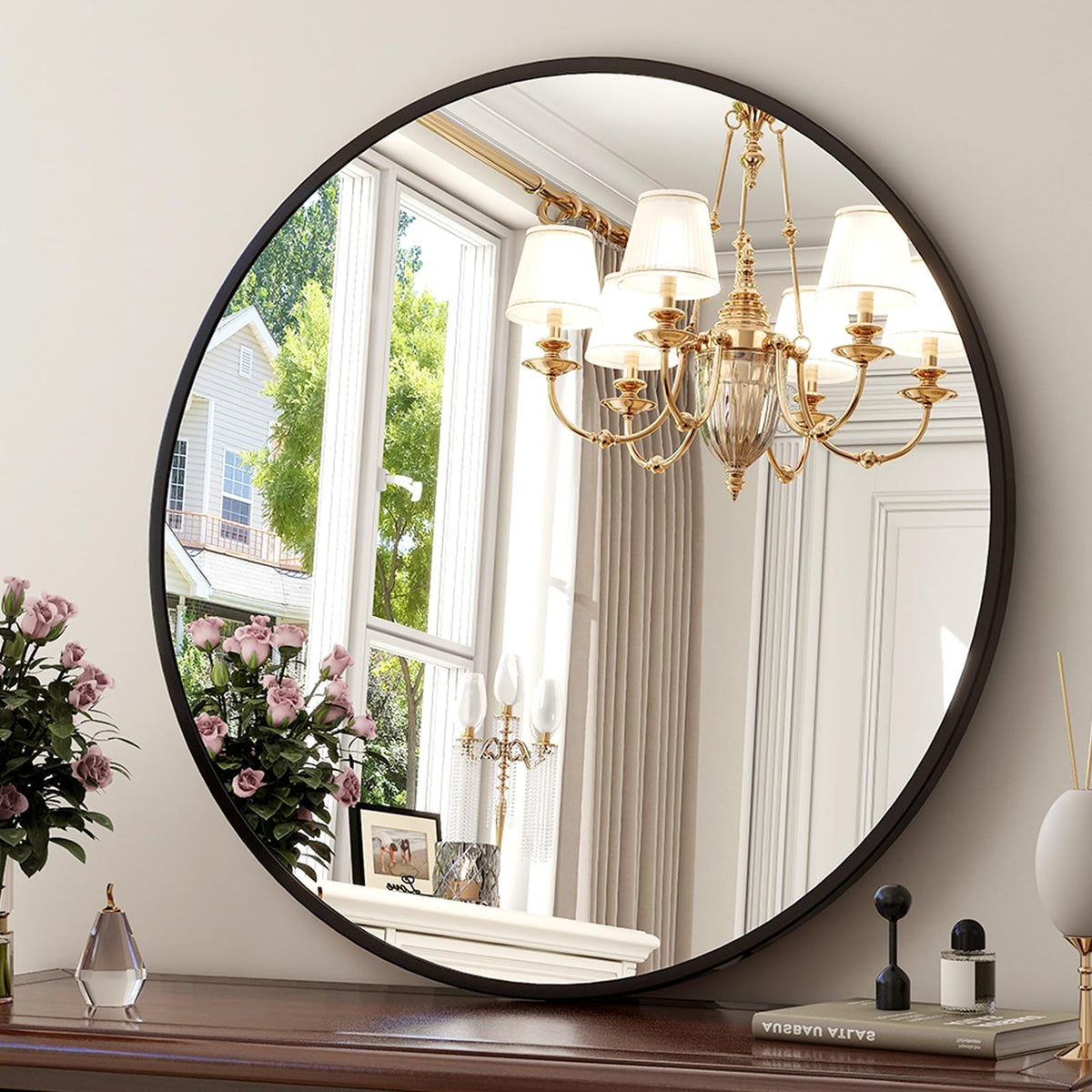 XRAMFY 30 Inch Round Mirror-Gold Circle Mirrors for Bathroom, Entryway