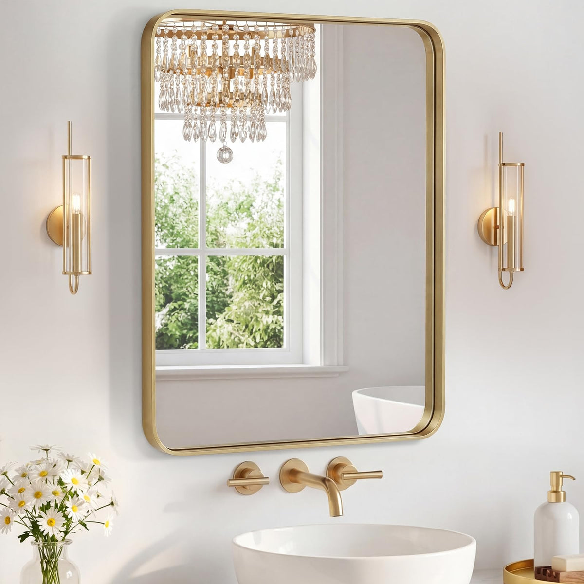 Sweetcrispy 26"x38" Arched Bathroom Mirror, Bathroom Mirrors for Over Sink