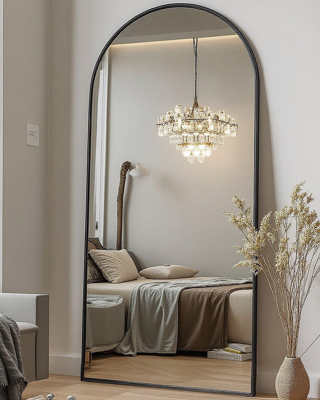 DMWOODFL 81"x41" Arched Full Length Mirror - Extra Large Floor Standing/Wall Mounted Mirror with Stand, Shatter-Resistant Gold Aluminum Frame for Bedroom, Living Room & Dressing Area